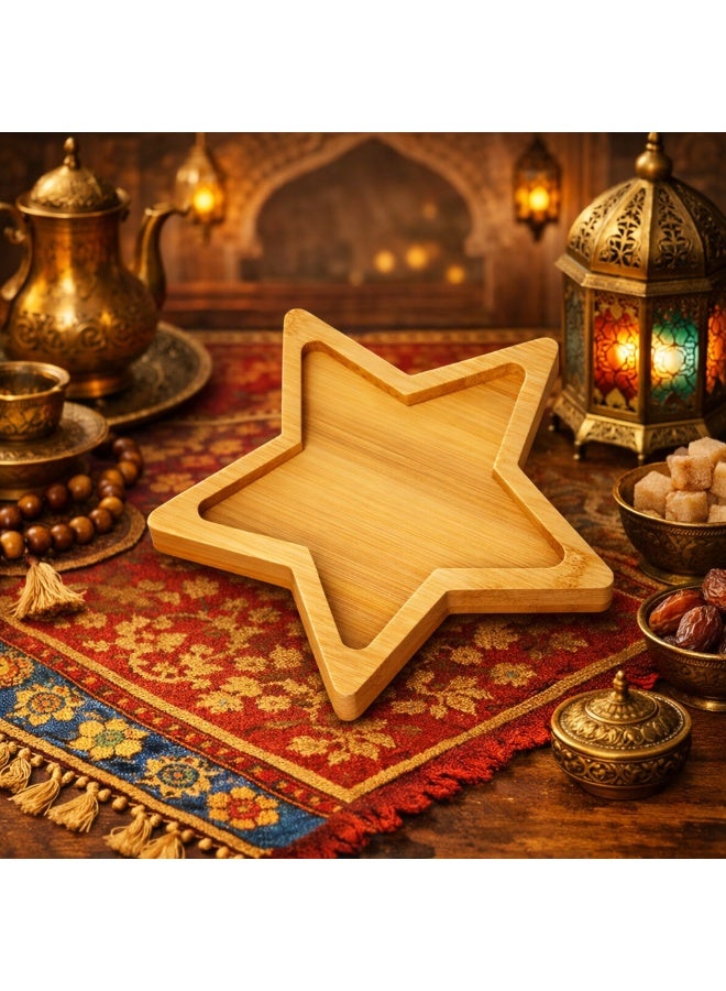 Fruit Platter – Crescent Moon Set – Bamboo Tray with Wooden Base – Eid al-Fitr Party Snack Plate - Image 3